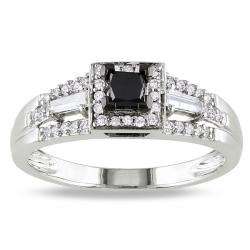 Miadora 10k Gold 1/2ct TDW Black and White Diamond Halo Ring