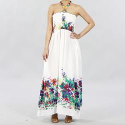 Floral Maxi Dress on Women S White Floral Cotton Beaded Halter Maxi Dress Overstock Com