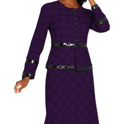 Divine Apparel Women's Plus Size Purple Bold Button Down Women's Skirt Suit
