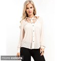 Stanzino Women's Lattice Neckline Button-up Shirt