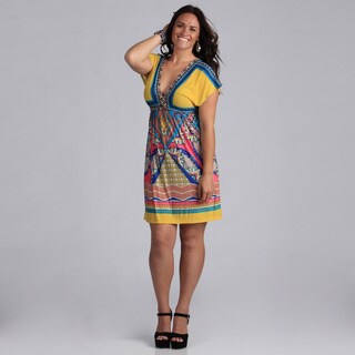 White Mark Women's Plus Size 'Ibiza' Pink and Turquoise Sleeveless Sundress