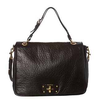 Miu Miu Black Pebbled Nappa Leather Messenger Bag