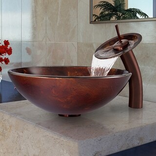 Vigo Brown and Gold Fusion Glass Vessel Sink and Waterfall Oil Rubbed Bronze Faucet Set