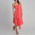 Annalee + Hope Women's Coral Strapless Cascading Ruffle Dress