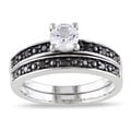 Miadora Silver White Sapphire and 1/5ct TDW Black Diamond Ring Set