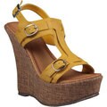 Refresh by Beston Women's 'Fontini-6' Mustard Cut-out Vamp Wedge Sandals