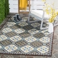 Safavieh Veranda Piled Indoor/ Outdoor Blue/ Chocolate Rug (8' x 11'2)