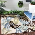 Safavieh Veranda Piled Indoor/ Outdoor Cream/ Aqua Rug (5'3 x 7'7)