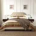 Esmeral Beige Linen Button Tufted Arched Bridge Upholstered Bed