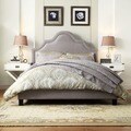 Esmeral Beige Linen Nail Head Arch Curved Upholstered Bed