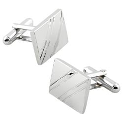 Elegant Silver Rhodium-plated PVC Square Diagonal Ribbed Cufflinks