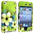 Green Flower Snap-on Rubber Case for Apple iPod Touch 4th Generation
