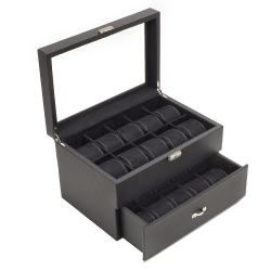 Carbon-fiber Pattern-finish Glass Top One-drawer 20-watch Case