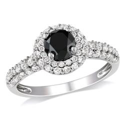 Miadora 10k White Gold 1 1/3ct TDW Black and White Diamond Halo Ring (H-I, I2-I3)