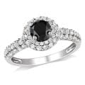Miadora 10k White Gold 1 1/3ct TDW Black and White Diamond Halo Ring (H-I, I2-I3)