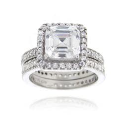 Icz Stonez Silvertone CZ Bridal Ring Set