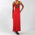 Meetu Magic Red Embroidered Neckline Maxi Dress