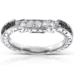 14k Gold 1/4ct TDW Black and White Diamond Curved Wedding Band (H-I, I1-I2)