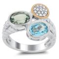 Meredith Leigh Silver/ Gold Multi-stone and 1/10ct TDW Diamond Ring (H-I, I2-I3)