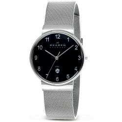 Skagen Men's Black Dial Stainless Steel Mesh Band Watch