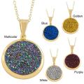 Yellow-gold over Sterling Silver Round Druzy Pendant Necklace