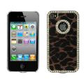 Premium iPhone 4/4S PU Leather Velvet Leopard Rhinestone Case
