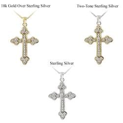 DB Designs Sterling Silver 1/8ct TDW Diamond Vintage Cross Necklace