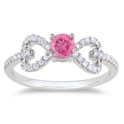Miadora 14k White Gold 1/2ct TDW Pink and White Diamond Ring