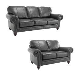 Cary Black Italian Leather Sofa/ Loveseat Set