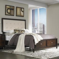 Cumbria Cream Linen 2-drawer Queen-size Storage Plateform Bed
