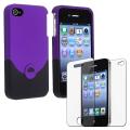 Purple/ Black Rubber Coated Case/ LCD Protector for Apple iPhone 4/ 4S