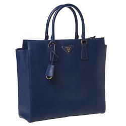 Prada 'Saffiano Lux' Navy Blue Leather Tote Bag