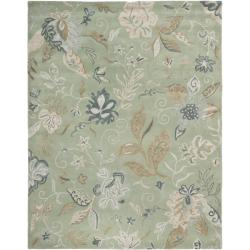 Handmade Botanical Gardens Light Green Wool Rug (8' x 10')