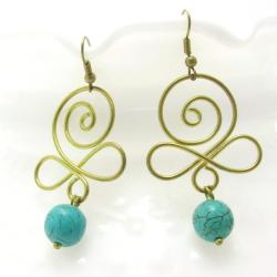 Handmade Turquoise Stone/ Brass Swirl Earrings (Thailand)