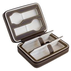 Brown Soft Leatherette Compact Travel Two-watch Case