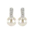 Roman Faux Cream Champagne Pearl Faceted Silvertone Button Earrings