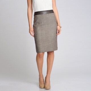 Sharagano Noir Women's Leathertte Trim Career Skirt Separate