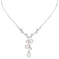 Pearlyta Sterling Silver White FW Pearl and CZ Leaf Necklace (11-12 mm)