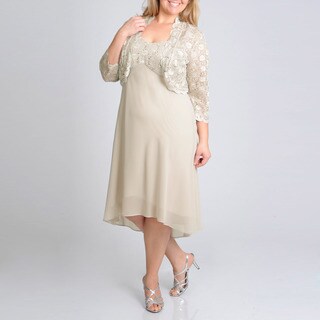 R & M Richards Women's Plus Sequin Lace Jacket Dress