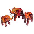 Set of 3 Carved Red Elephants (Indonesia)