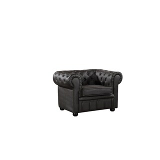 Genuine Leather Brown Quilted Seat Chesterfield Style Armchair