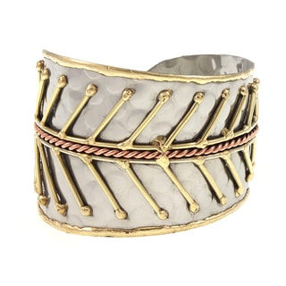 Handcrafted Mixed Metals Fishbone Cuff Bracelet (India)