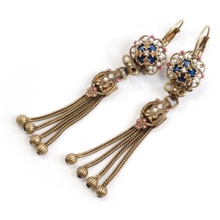 Sweet Romance Bronzetone Faux Pearl and Crystal Vintage Tassel Earrings