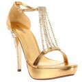 Celeste Women's 'MIMI-09' Gold Crystal T-strap Heels