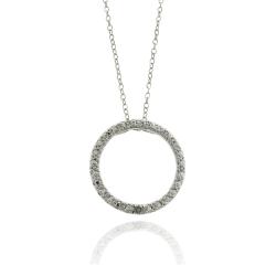 Finesque Silver Overlay Diamond Accent Circle Pendant Necklace
