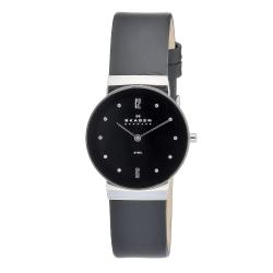 Skagen Men's Black Dial Black Leather Strap Watch