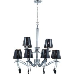 Grace 12 Light Polished Chrome with Semi Transparent Black Shade Two Tier Chandelier 