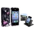 Black/ Purple Heart Case/ Dash Phone Holder for Apple iPhone 4/ 4S