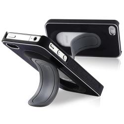 Black Snap-on Kickstand Wrap Case for Apple� iPhone 4/ 4S