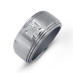 Sterling Silver Men's Diamond Accent Cross Wedding Band